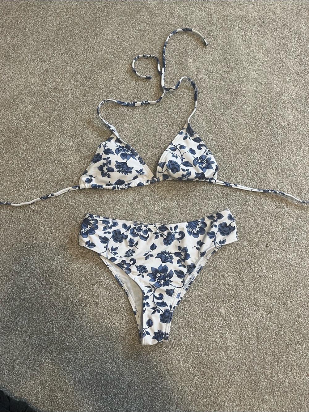 Blue Floral Triangle Bikini Set with cover up